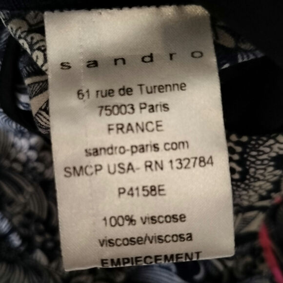 Sandro Size 36 US 4 Ankle Pants Navy Blue White Floral Print Pink Piping - Picture 4 of 5